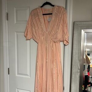 Elegant Peach Maxi Dress with Gold Accents